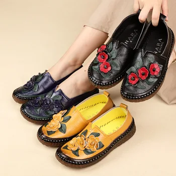 2020 New Vintage Handmade Stil Popular Femei Balerini Casual Pantofi din Piele Doamna Fund Moale Pantofi pentru Mama de Moda Mocasini
