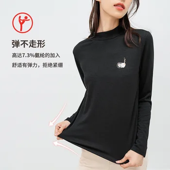 INMAN de Iarnă de Înaltă Guler Maneca Lunga Slim Negru Elastic Bottom Femei T-shirt