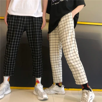 Gagaok Streetwear Pantaloni Femei 2020 Primavara Toamna Anului Nou Carouri Mari Direct Retro Harajuku Sălbatice De Moda De Sex Feminin Glezna-Lungime Pantaloni