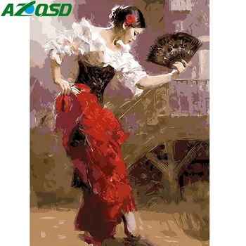 AZQSD DIY Clasică, Pictură în Ulei de Dans Femeie Pictură De Numere Dansatoare Vopsea Panza de Tablou Pictata manual Modern K119