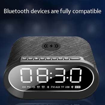 Fără fir Bluetooth Boxe Ceas Deșteptător Difuzoare Subwoofer cu Încărcare Wireless Radio FM