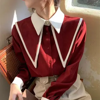 Red Button Up Shirt Alb Ascuțite Zburli Rândul Său, În Jos Guler Bluza Femei Topuri De Moda Coreeană Haine Office Lady Munca Tricouri Blusas