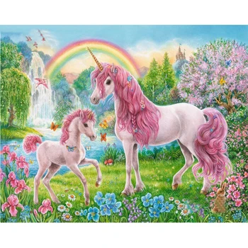 Tablou De Numărul Unicorn Cu Cadru 40x50 Pe Panza Manual Pentru Adulți Colorat Cu Numărul Poza Decor de Perete Camera de Animale