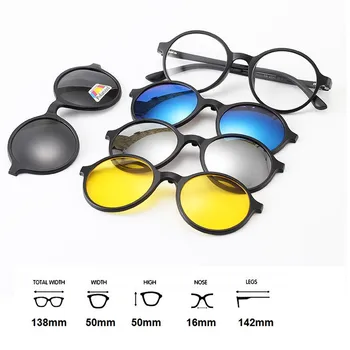 Cubojue magnetice rame ochelari de vedere cu 5 lentile clip ochelari de soare pentru femei de sex masculin unisex rotund oglindă de conducere de noapte