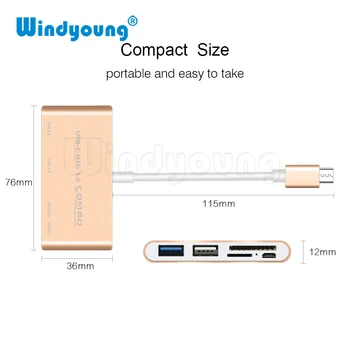 C USB Hub, Cititor de Carduri 5-in-1 USB de Tip C Hub OTG Multi USB-C Splitter + Port de Alimentare Micro USB pentru Macbook Air Pro