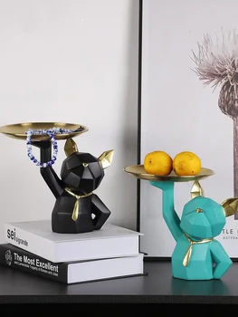 Nordic Francez Caine De Lupta Rășină Ornamente Cheie Tava De Stocare Acasă Living Figurine Decor Masă De Cafea Sculpturi Meserii