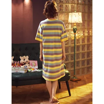 Moda cu Dungi pentru Femei Cămăși de noapte Sleepshirts Dimensiuni Mari Lounge femeii Sleepwear Vara Rece Maneci Scurte Rochie Vrac Sleepshirt