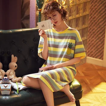 Moda cu Dungi pentru Femei Cămăși de noapte Sleepshirts Dimensiuni Mari Lounge femeii Sleepwear Vara Rece Maneci Scurte Rochie Vrac Sleepshirt