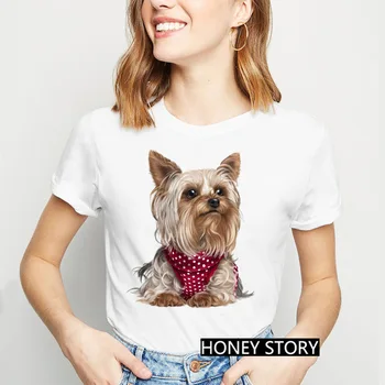 Camiseta con estampado de Yorkshire Terrier para mujer, remera de tacón alto con estampado de perro y Yorkshire Terrier, playera