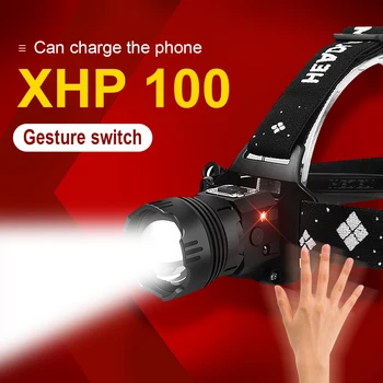 600000 de lumeni XHP100 Senzor IR LED-uri puternice Faruri 18650 baterie reîncărcabilă far usb lampă de cap XHP50.2 pescuit Cap Torta de Lumina