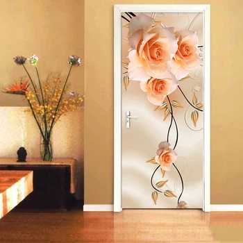 PVC autoadeziv rezistent la apa de Flori de Trandafir Usa de Perete Autocolant Camera de zi Dormitor Tapet 3D Acasă Decalcomanii de Vinil 3D Autocolante Murale