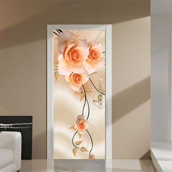 PVC autoadeziv rezistent la apa de Flori de Trandafir Usa de Perete Autocolant Camera de zi Dormitor Tapet 3D Acasă Decalcomanii de Vinil 3D Autocolante Murale