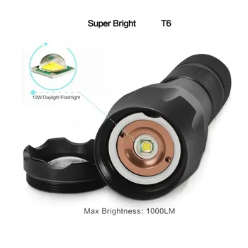 LumiParty Super-Luminos 10W T6 Tactice lanterna Lanterna cu Zoom Reglabil Focus 1000Lumen 5 Modul de Camping în aer liber