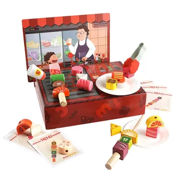Amuzant pentru Copii Pretind Joc de Rol Lemn de Simulare de Alimente Grătar GRĂTAR Tacamuri magazin stand Jucărie Pretinde Joc Copiii se joacă bucatarie jucarii
