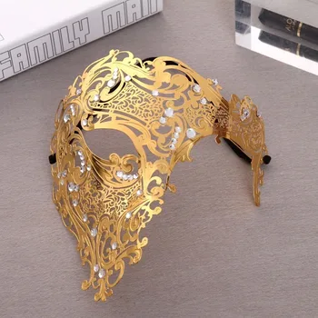 Fierbinte De Lux De Aur Stras Venețian De Metal Cu Laser Tăiat Nunta Mascaradă Masca De Dans Cosplay Costum Petrecere Masca