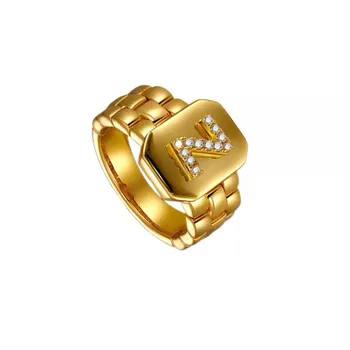 Inel de Cristal Reglabil Minimalist Scrisoare Inițială de Bijuterii pentru Femei Fata Cadouri pentru domnisoarele de Onoare în Goldtone Numele Scrisoare Inel O29Y43L4
