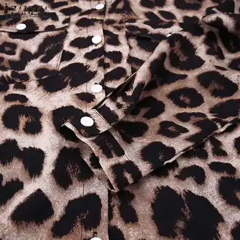 Casual Vintage Leopard Rochii Femei Toamna de Moda Rochie de Camasa ZANZEA Petrecere de Vacanță Longue Halat de sex Feminin Rever Lung Vestidos 5XL
