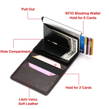 ZOVYVOL RFID Pop-Up Card Suport Cutie de Aluminiu Litchi Piele Moale Cazul in care Cardul Informații Protector de Securitate Ambreiaj Casual Portofel