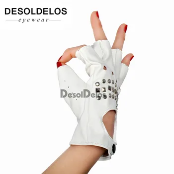 Moda Deget și Jumătate de Conducere Femei, Mănuși din Piele PU Mănuși de Degete Jumătate Degetul Mănuși Pentru Femei alb-Negru R003