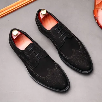 Suede Mens Pantofi Eleganți Din Piele Pantofi Oxford Pentru Barbati Italiană 2020 Pantofi Rochie De Mireasa Negru Din Piele Maro Pantofi Brogues