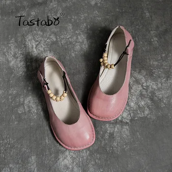 Tastabo din Piele Femei pantofi Confortabil cap rotund design Galben Roz stil Casual cu toc mic pantofii S1935 talpă moale