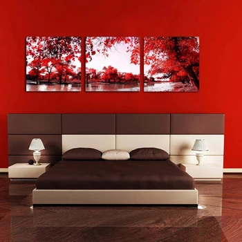 Tablou Panza Mare Cadru Pictura 3 Panoul De Copac Roșu Tipărite Modular Pentru Camera De Zi Dormitor Arta De Perete Acasă Decorare