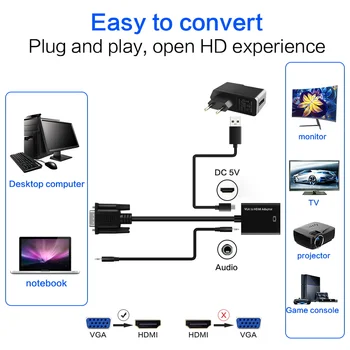 De înaltă Calitate VGA la HDMI 1080P prin Cablu Convertor Adaptor pentru Audio HD TV HDTV AV PC