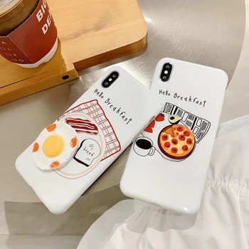 3D Omleta Pizza Telefon Caz pentru Iphone 11 Pro X XR XS XS Max pentru iPhone 6 6s 7 8 Plus Amuzant mic Dejun Cafea Moale Caz Acoperire