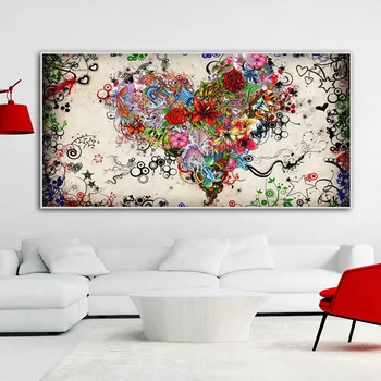 Rezumat Inima Colorate Flori, Pictura in Ulei pe Panza, Postere si Printuri Scandinave Imagine pentru Living Decorul Camerei