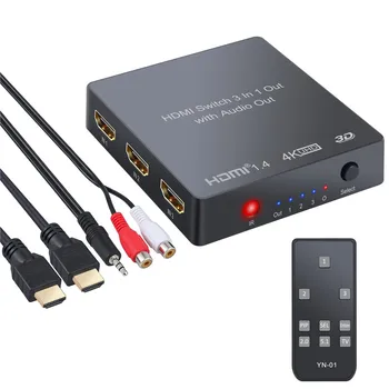 4K 3D 1080P PIP 3 port HDMI Switch cu Audio Converter Extractor Optic Toslink SPDIF Output (control de la distanță fără baterie)