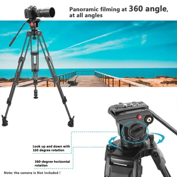 Neewer Profesionale Grele Camera Video pe Trepied 64 cm/163 de centimetri Aliaj de Aluminiu cu 360 de Grade a Lichidului Trageți Capul