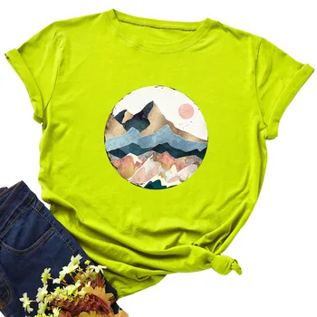 Plus Dimensiune Topuri Femeile Tricou Creative de Aur Vârf de Munte pentru Femei T-shirt Graphic Print Amuzant Bumbac Tricou Top de Vară Tees