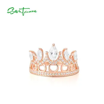 SANTUZZA Inel de Argint Pentru Femei Pur Argint 925 Culoare Rose Gold Royal Crown Nunta Logodna anillos Bijuterii Fine