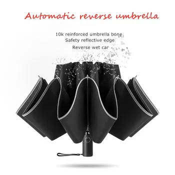 Automate de Oameni Pliere Inversă Umbrelă Umbrelă de soare Fluorescente marginea Umbrele Negre Windproof de Afaceri 10K Parapluie