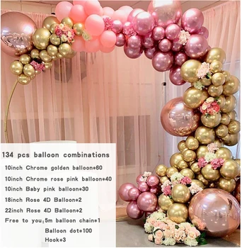 134pcs Chrome Aur Rose Pastel Baby Roz Ghirlanda Baloane Arcada Kit 4D Crescut Balon Pentru Ziua de Nunta Petrecere Copil de Dus Decor
