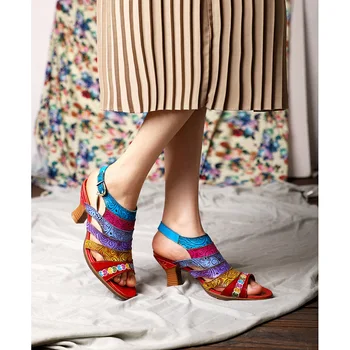 Piele Naturala Sandale Super-Confortabil Cu Paiete Model Floral Vene Cârlig Buclă Sandale Elegante, Pantofi De Vara Pentru Femei 2019
