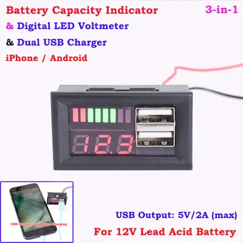 12V LED Digital Auto Mini Voltmetru Tensiunea Bateriei Panou Pentru DC Metru USB 5V2A Tensiune de Ieșire de Metri