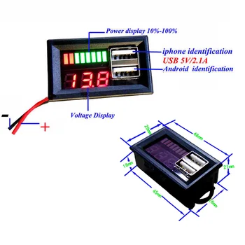 12V LED Digital Auto Mini Voltmetru Tensiunea Bateriei Panou Pentru DC Metru USB 5V2A Tensiune de Ieșire de Metri