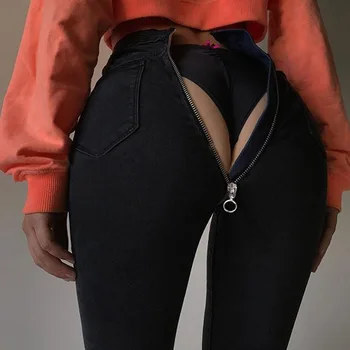 2 Culori 4 Dimensiune 2019 Nou Stil High-q Fermoar Elastic Fabic Material Negru Albastru Vânzare Fierbinte Sexy Streetwear Feminin Pantaloni Blugi