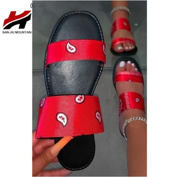 NAN JIU MUNTE 2020 de Vara pentru Femei Papuci Plat Tipărite în aer liber Sandale Pantofi de Plaja Modă Plus Dimensiune 43