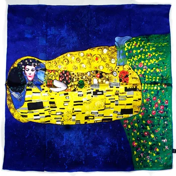 De Brand Nou Mătase Eșarfă Clasic Artist Gustav Klimt sarutul Abstract Pictură în Ulei Femei Împachetări Piața eșarfe Eșarfe