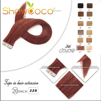 Showcoco Bandă Umane Extensie de Păr Natural, Drepte Mașină-a Făcut Remy de Păr 16-24 Inch Adhensive Extensia 20/40pcs
