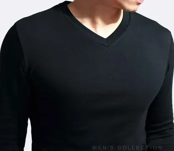 2021 Elastic Mens Tricou V-Neck Maneca Lunga Bărbați Tricou Pentru Bărbați Lycra Si Bumbac T-Shirt Om Îmbrăcăminte Tricou Brand Tees