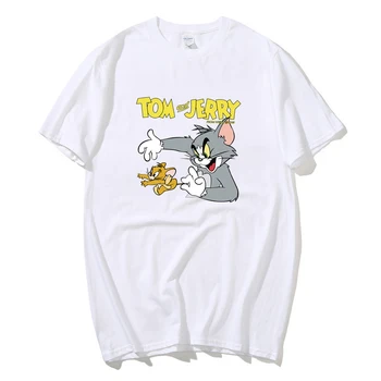 Tricou Barbati Fiind prins în gât Mouse-ul Jerry respira Pisica Tom desene animate drăguț tricou de vara Harajuku prieten Casual T-Shirt