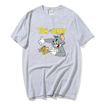 Tricou Barbati Fiind prins în gât Mouse-ul Jerry respira Pisica Tom desene animate drăguț tricou de vara Harajuku prieten Casual T-Shirt