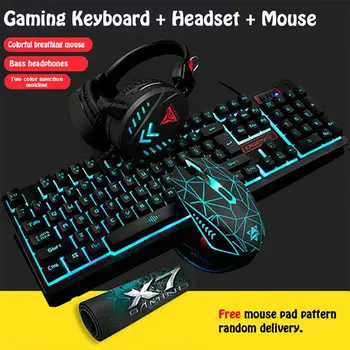 4buc/Set K59 prin Cablu USB Tastatura Iluminata Gaming Mouse Pad de Fundal Cască