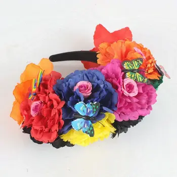 Halloween Simulare Colorate Bujor Flori cu Bandă de susținere Zână Fluture Mexican Coroana Cosplay Ziua Morților Caciulita