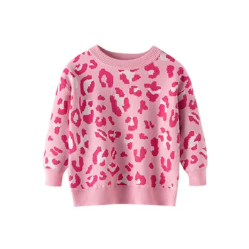 (2-7T) pentru Copii cu mânecă lungă desene animate tricotate leopard print casual pulover cald toamna și iarna moda versatil F4*