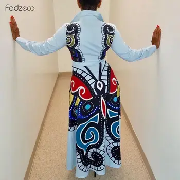 Fadzeco Stil African Dashiki Maneca Lunga Halat de Rochie Tradițională Fluture de imprimare Ankara Rochii Femei, Rochii de Petrecere și Seara