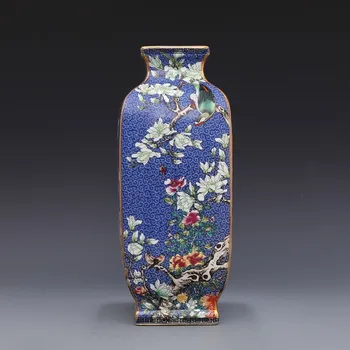Qing Qianlong an mark email floare și pasăre pătrat mare vază de porțelan antic antic portelan de colectie